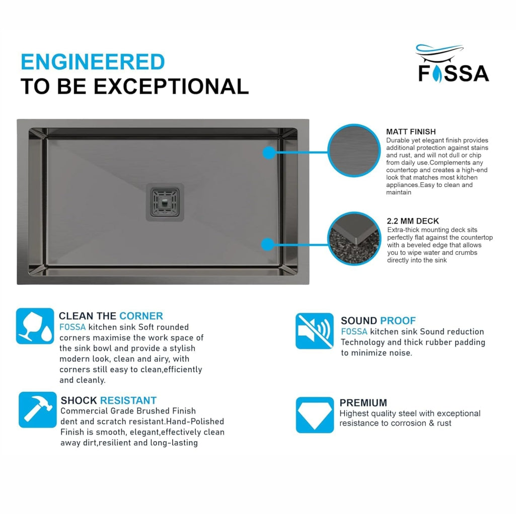 Premium Handmade  (27 x 20 x 10)  Inch Stainless Steel Single Bowl  Black Kitchen Sink